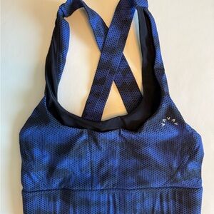 Varley Blue and Black Cross-Back Sports Bra NWOT